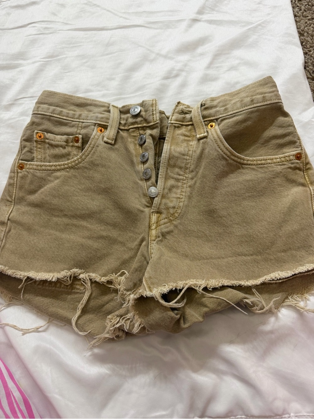 Levi's 501 Khaki Distressed High-Rise Denim Shorts